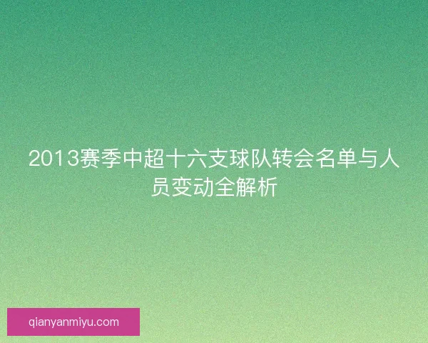 2013赛季中超十六支球队转会名单与人员变动全解析